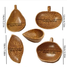 Un pequeño bol para salsa, cuchara de té, producido en madera de coco envejecida pulida a mano sin empalmes, bol de estilo pastoril de madera, pequeño plato con forma de fruta, producto de árbol de coco