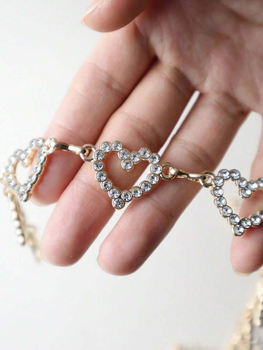 Women's Belts Metal Chain Shiny Heart - Gold - View 1