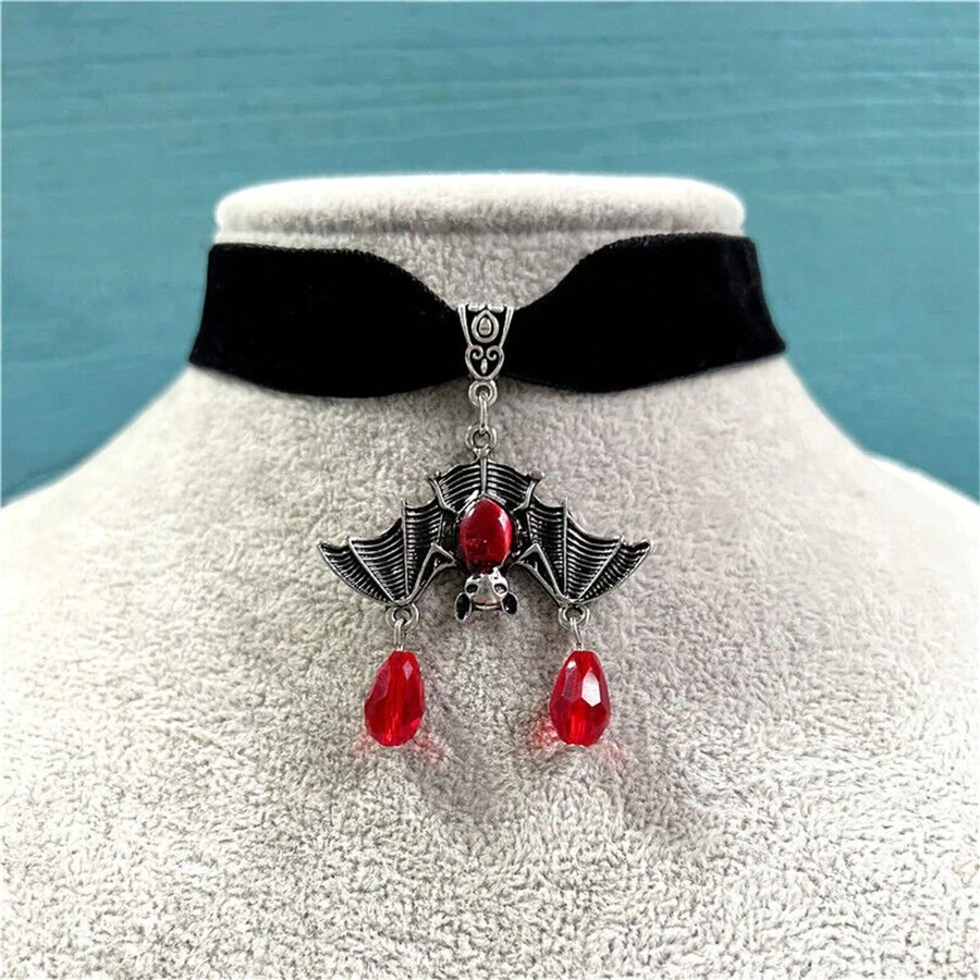 Retro Punk Gothic Vampire Bat Red Crystal Pendant Vintage Upside Down