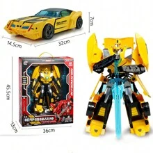 Transforming Robot Action Figure - Bumblebee Warrior Mech, Converts To A Yellow Toy Car - Multicolor - View 3