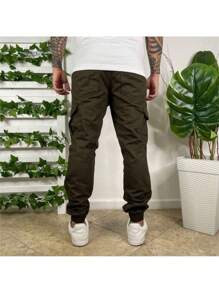 Calça Cargo jeans e sarja Larga Masculina Skate Caqui 6 Bolsos - Verde Militar - Visão 2