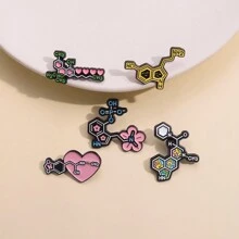 可爱 5 件分子结构珐琅别针定制化学元素符号胸针翻领徽章趣味珠宝礼物，适合学生朋友万圣节情人节礼服配饰别针用于衣服包包饰品学校办公室配饰衬衫夹克圣诞节衣服别针教师礼物 - 彩色 - 查看 4