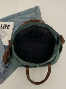 女士多口袋手提包，简约时尚单肩斜挎包，轻便可折叠，适合购物、旅行、办公 - 綠色 - 查看 12