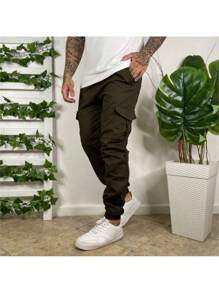 Calça Cargo jeans e sarja Larga Masculina Skate Caqui 6 Bolsos - Verde Militar - Visão 1