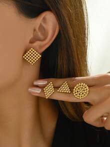 1 Đôi bông tai thời trang cổ điển, đa năng, thiết kế hình học dành cho nữ, phù hợp cả đi chơi và công sở. - Vàng - Xem 5
