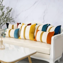 1pc Velvet Striped Patchwork Cushion Cover, Modern Neutral Sofa Pillow Case, Home Decoration For Sofa, Living Room, Bedroom, Farmhouse, No Filler, Suitable For Gift Giving - Black - View 9
