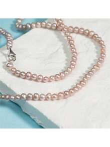 MYSOYA 100% Handmade Natural Pink Freshwater Rice Cultured Faux Pearl Necklace, Simple Design 5-6mm Small Faux Pearls, Comes With Gift Box, Personalized Gift For Him/Her, Suitable For Daily Wear, Birthday, Anniversary, Wedding, Valentine's Day, New Year - Pink - View 4