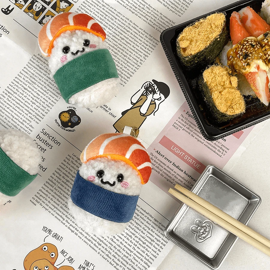 Cute Japanese Salmon Squishy Plush Keychain Sushi Rice Ball Doll Pendant