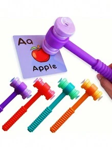 BELLKIDS 1个锤子道具，4种颜色，吸盘卡片，认知卡片，吸盘锤子，敲击道具，吸盘道具，识字游戏，适用于课堂、派对游戏、教学辅助工具 - 彩色 - 查看 3