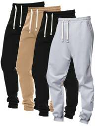 4pcs Men All-Match Drawstring Waist Casual Jogger Pants With Pockets, Solid Color, Spring/Autumn