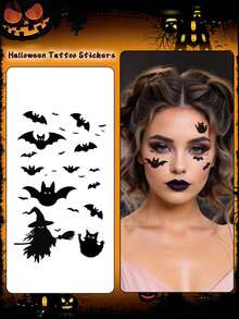 5pcs Halloween Temporary Tattoo Stickers, Pumpkin, Bat, Cat, Spider Cartoon Patterns, Waterproof And Sweat-Resistant, Disposable, Unisex, Suitable For Face, Neck, Arms, Fingers, Chest And Other Body Parts, Body Painting, Realistic Tattoo Finger Stickers - Multicolor - View 4