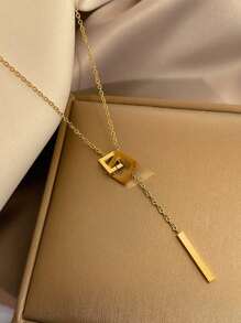 1pc Stainless Steel Simple Bar Pendant Necklace, Versatile Choker Necklace For Daily Wear