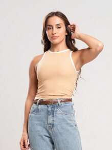 Kit 2 Two-Tone Ribbed Tank Tops - Creme Brulee và kem tươi - Xem 2