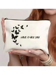 1 chiếc Túi đựng đồ cá nhân có thể tùy chỉnh, Độc đáo, Thời trang, Tối giản, Có chữ, Nhẹ, Túi đựng trong túi, Có thể đựng điện thoại, Túi đựng mỹ phẩm, Ví đựng tiền xu, Ví cầm tay, Vật dụng thiết yếu khi đi du lịch, Dễ thương, Túi đựng đồ vệ sinh cá nhân có chữ - Màu be - Xem 2