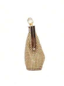 Luxury Rhinestone Embellished Handmade Evening Clutch Bag, Party Purse With Chain Strap - Gold - View 2