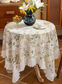 1 pieza Mantel, tela de poliéster, patrón floral amarillo, rectangular/cuadrado, adecuado para decoración de mesa de comedor y sala de estar - Multicolor - Ver 2