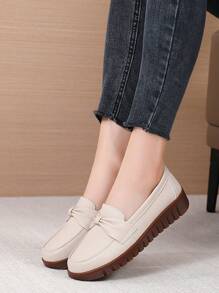 Ladies' Bowknot Flat Loafers, Solid Color Slip-On Soft Bottom Shoes, Casual Everyday Flats