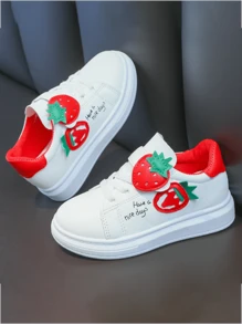 1 双女孩休闲时尚运动鞋，配有舒适透气网眼衬里、防滑外底，适合春秋季节 - 紅色 - 查看 2