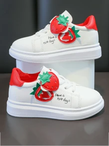 1 双女孩休闲时尚运动鞋，配有舒适透气网眼衬里、防滑外底，适合春秋季节 - 紅色 - 查看 1