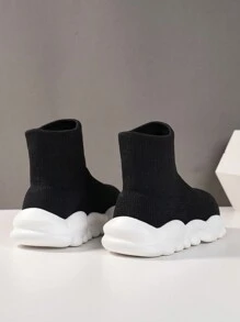 Children's Lightweight Knitted Casual Sports Running Shoes - Black - View 3