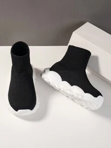 Children's Lightweight Knitted Casual Sports Running Shoes - Black - View 4