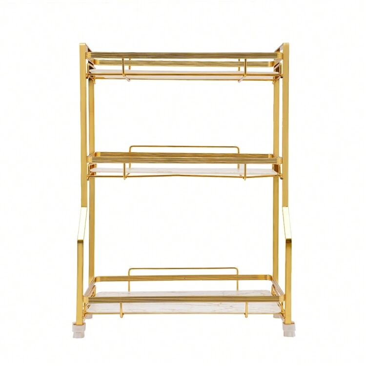 Kệ để đồ trên mặt bàn phòng tắm 3 tầng Giá để đồ trên mặt bàn phòng tắm Trang trí phòng tắm Nhà Tổ chức phòng tắm Mùa hè Trở lại trường - Vàng - Xem 8