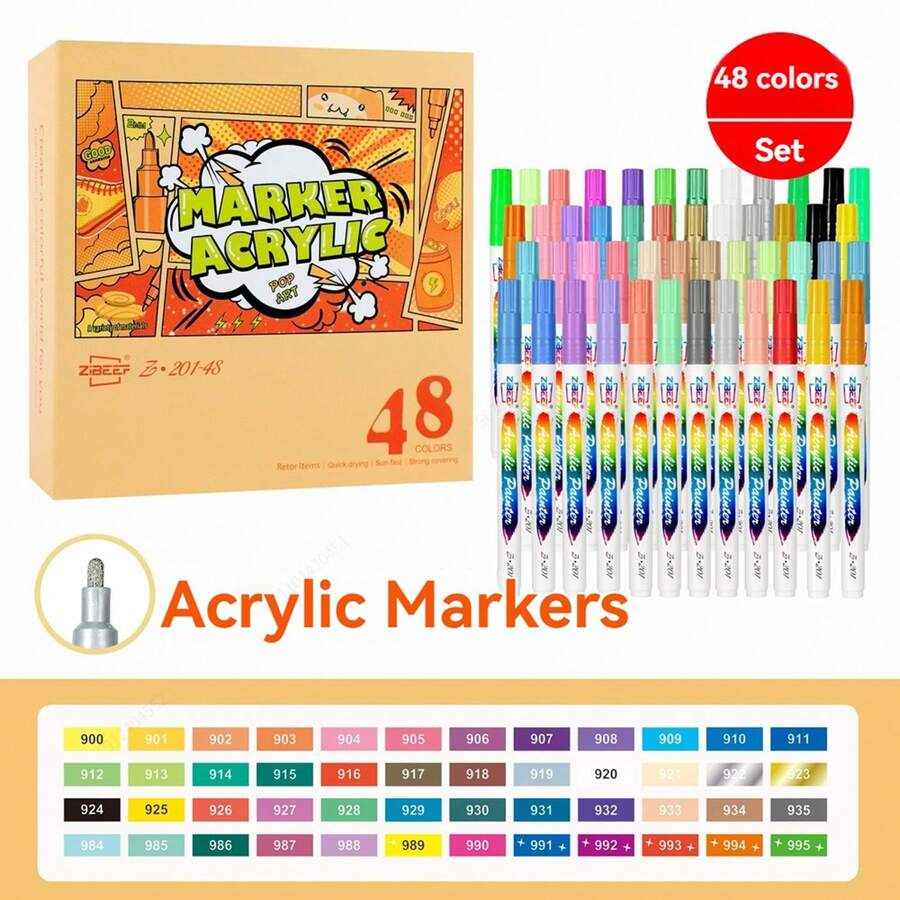 48 Colors Art Marker Acrylic Paint Pens Rock Painting Stone Ceramic Wood Canvas DIY Graffiti Making Drawing Supplies,Halloween Gift