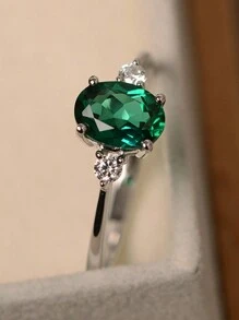 1pc Elegant Promise Ring With Green Cubic Zirconia Stone, A Beautiful Mystical Symbol To Match Daily Outfit Or Party Accessory
