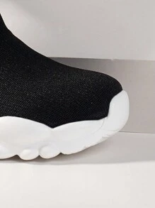 Children's Lightweight Knitted Casual Sports Running Shoes - Black - View 6