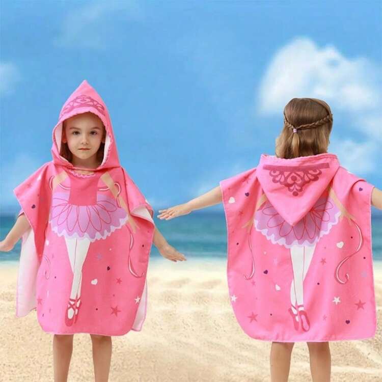 1pc Soft Absorbent Hooded Towel, Cartoon Poncho Superfiber Children Beach Towel For Kids Swimming, Boys & Girls 0-6 Years Old Bath Robe - 60*120cm - View 11