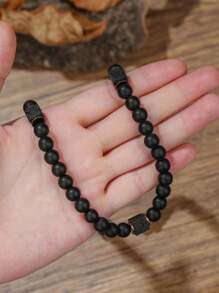 1pc/ 8MM Matte Black Onyx With Cube Lava Balance Necklace, Gemstone Necklace, Healing Necklace,  Holiday Party Jewelry Gifts For Friends And Family