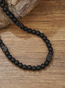 1pc/ 8MM Matte Black Onyx With Cube Lava Balance Necklace, Gemstone Necklace, Healing Necklace,  Holiday Party Jewelry Gifts For Friends And Family