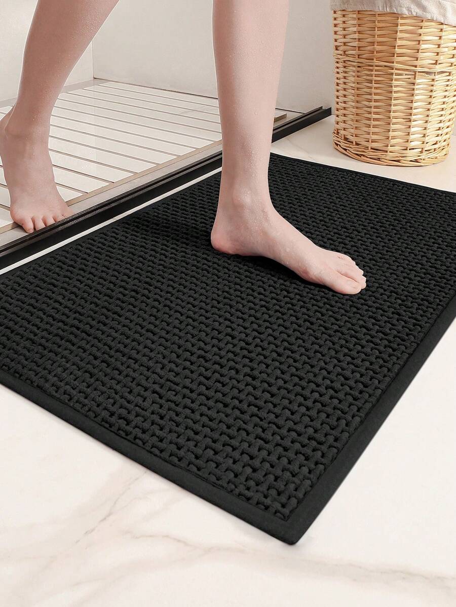 1 件豪华雪尼尔浴室地毯 19x31 英寸，超柔软吸水毛绒浴室垫地毯，可机洗，防滑毛绒地毯，适用于浴缸、淋浴间和浴室，黑色家居浴室装饰户外地毯门垫秋季装饰浴室配件返校入口装饰