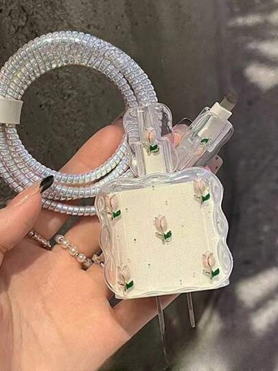 5 piezas Funda protectora de cable de datos con diseño de flor/mariposa, compatible con carga rápida de 20W para iPhone 14/13/12/11, mejor regalo para amigos