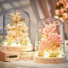 1pc Novo conjunto de presente de flores românticas - Conjunto de blocos de construção de capa de flor de hibisco champanhe, conjunto de decoração de quadro de mensagens de flores eternas românticas florescentes, capa de flor de animal, capa de flor de Natal, dia dos namorados, dia do professor, presente de aniversário