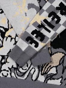 卡通人物字母渐变色长袖毛衣，休闲宽松圆领针织套头衫，男女皆宜，适合春、秋、冬三季穿着。 - 灰色 - 查看 7