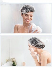 100pcs Disposable Shower Caps, Clear Plastic Hair Caps, Bonnet, Shower Cap, Shower Accessories, Bathroom Accessories, Bathroom, Cheap, Waterproof Elastic Bathing Caps For Hair Treatment, Hair Dye, Spa, Hotel, Travel & Home Use, Back To School Essentials - White - View 8