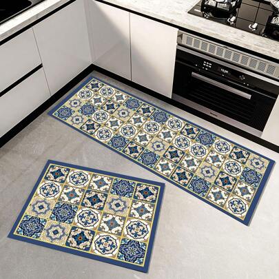 1 יחידות שטיח סיליקה ג'ל מודפס בדוגמת אריחים בוהמית וינטג', קל לניקוי, מלבן מודפס בתלת מימד, מתאים לכניסה, סלון, מטבח, חדר שינה, מסדרון, חדר אמבטיה, חדר כביסה - שטיח פוליאסטר, מתאים לעיצוב הבית פנים וחוץ