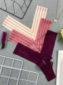 Kit Of 3 Lace Panties With V-Neckline And Premium Line Stitching With Cotton Intimate Lining - Burgundy - View 4