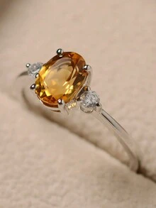 1 chiếc nhẫn đính hôn Cubic Zirconia thanh lịch - Phù hợp cho phụ nữ và trẻ em gái - Màu vàng - Xem 3