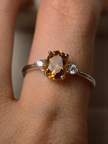 1 chiếc nhẫn đính hôn Cubic Zirconia thanh lịch - Phù hợp cho phụ nữ và trẻ em gái - Màu vàng - Xem 2