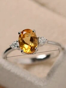 1 chiếc nhẫn đính hôn Cubic Zirconia thanh lịch - Phù hợp cho phụ nữ và trẻ em gái - Màu vàng - Xem 4