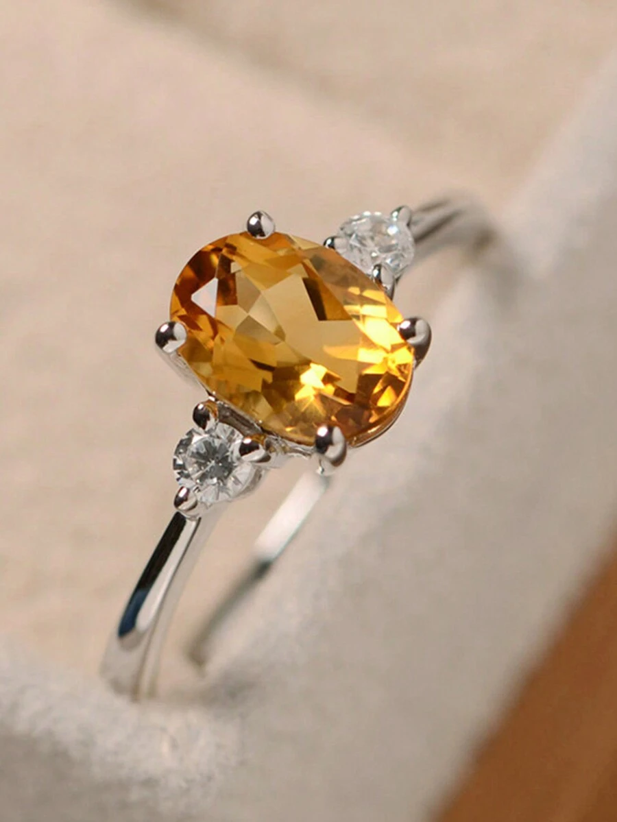 1 chiếc nhẫn đính hôn Cubic Zirconia thanh lịch - Phù hợp cho phụ nữ và trẻ em gái - Màu vàng - Xem 1