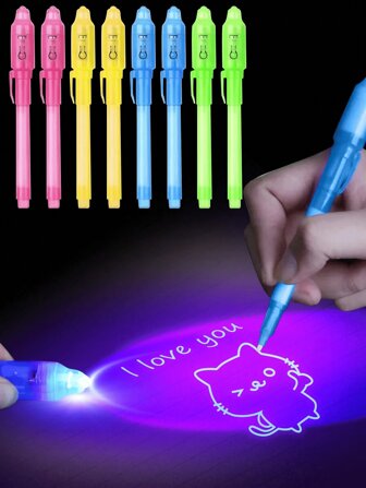 5pcs Random Color Luminous Magic Invisible Marker Led UV Lamp Ballpoint Pen Secret Message Magic Pen, Marker Pen, Toys And Games, Brush, Toys, Kids Toys, Games Valentines Gift For Kids, Girl Stuff,Toys For Girls,Toys,Kids Toys,Back To School