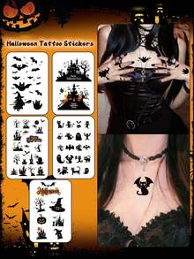 5pcs Halloween Temporary Tattoo Stickers, Pumpkin, Bat, Cat, Spider Cartoon Patterns, Waterproof And Sweat-Resistant, Disposable, Unisex, Suitable For Face, Neck, Arms, Fingers, Chest And Other Body Parts, Body Painting, Realistic Tattoo Finger Stickers - Multicolor - View 12