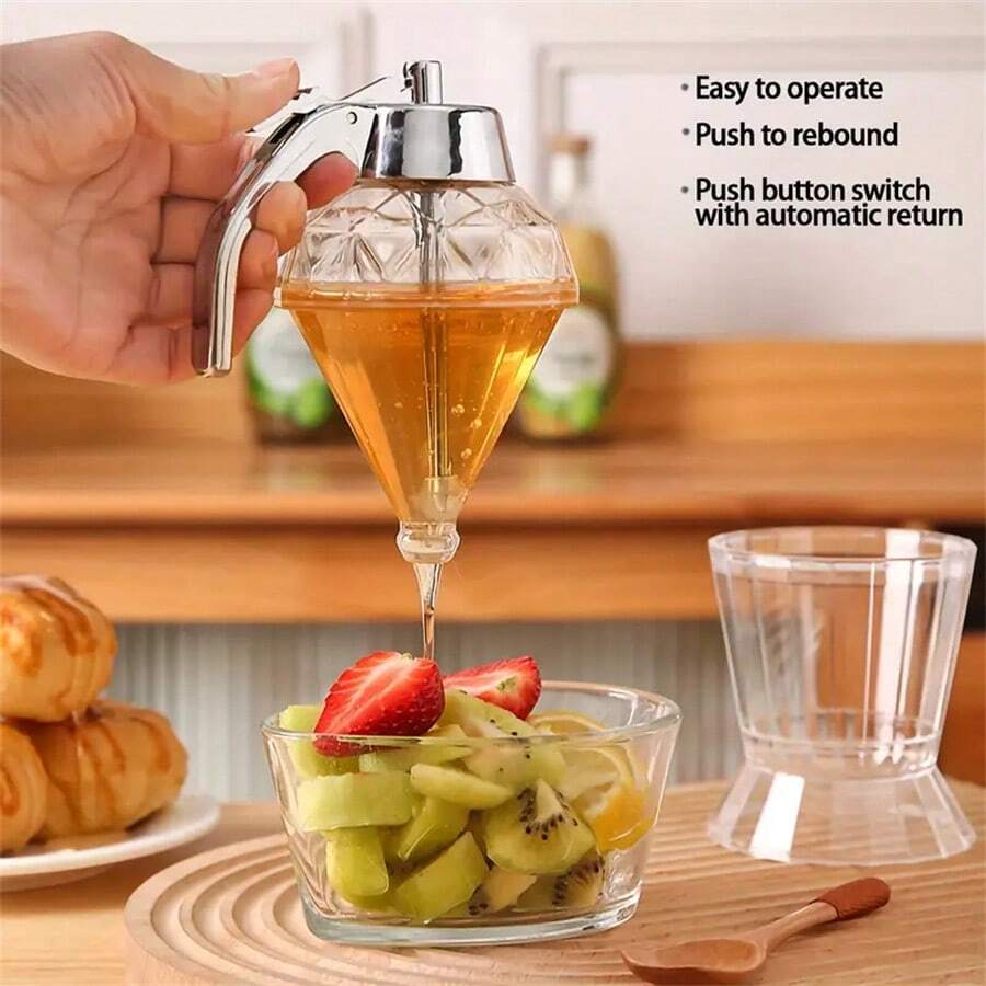 1 Pc Novel Plastic Honey Dispenser Jar With Holder DiamondLike