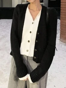 新款女士秋冬袖口白色拼布开衫（不含内衣）