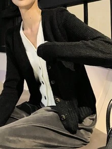 新款女士秋冬袖口白色拼布开衫（不含内衣）