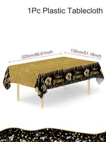 1pc 130*220cm Black Gold Balloon Style Birthday Party Disposable Rectangular Tablecloth, Table Runner Perfectly Decorated Birthday Coming-Of-Age Ceremony Party Room Table, Birthday Party Table Decoration Table Cover - Multicolor - View 4