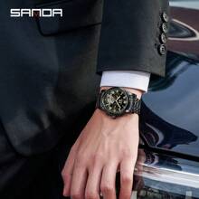 SANDA 桑达2024新品7006热销男士全自动机械钢带石英表时尚日历镂空男表 - 金色 - 查看 5